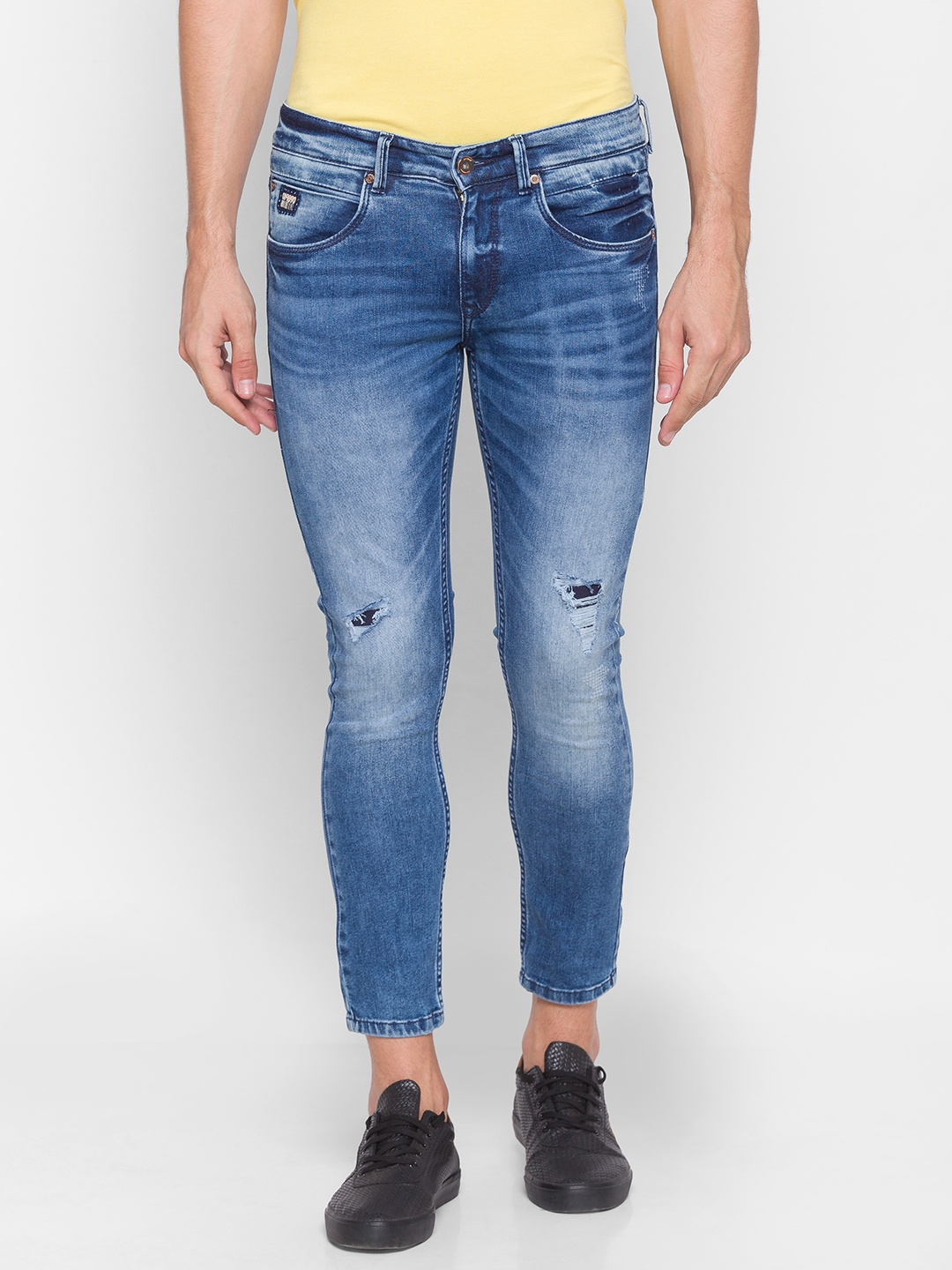 Spykar Blue Cotton Skinny Fit Narrow Regular Length Jeans For Men