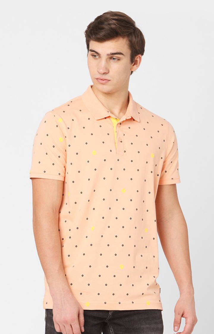 Spykar Orange Cotton Slim Fit Polo T-Shirt