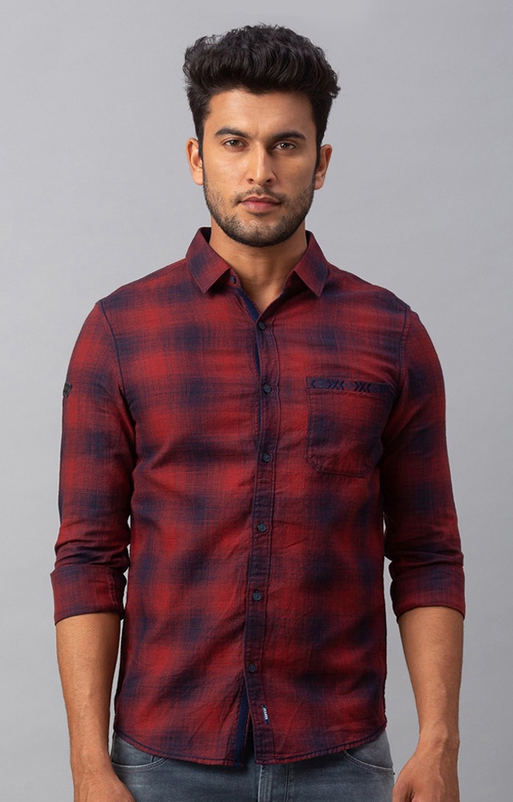 Spykar | Spykar Red Cotton Slim Fit Shirts For Men
