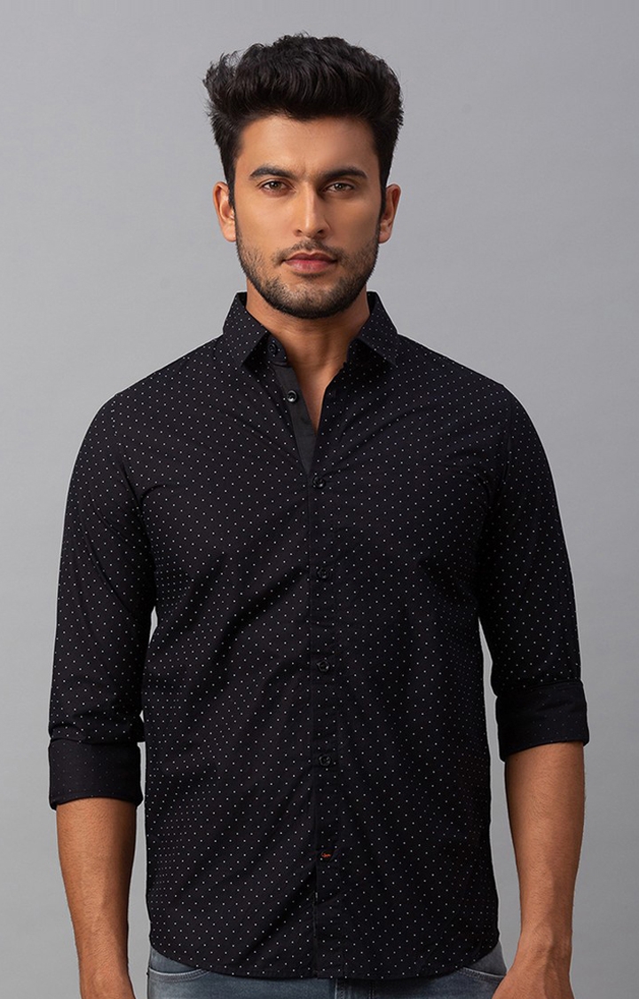 Men's Black Cotton Polka Dots Casual Shirts
