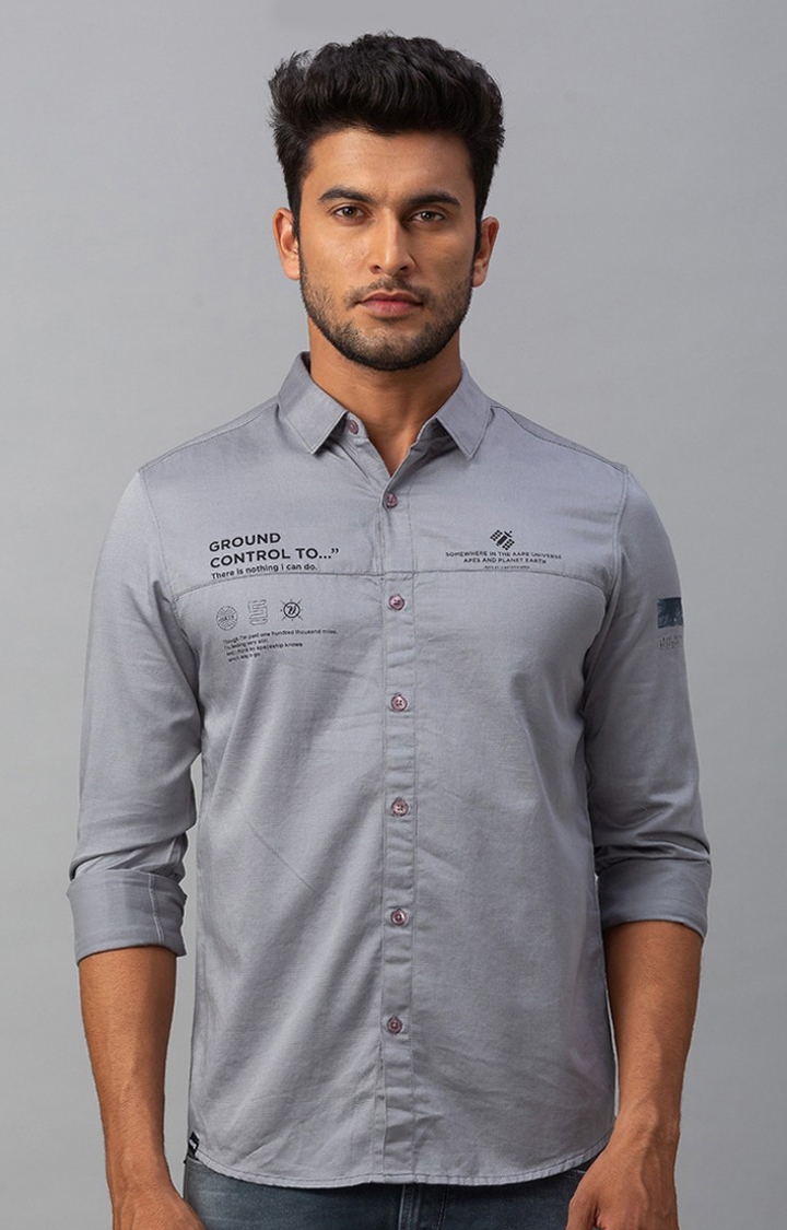Men's Grey Cotton Solid Casual Shirts