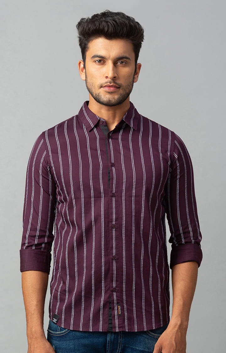 Spykar | Spykar Purple Cotton Slim Fit Shirts For Men