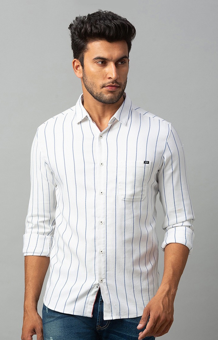 Men's White Cotton Striped Casual Shirts