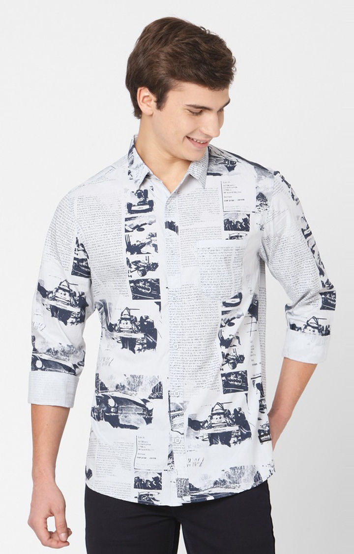Men's Grey Cotton Printed Casual Shirts