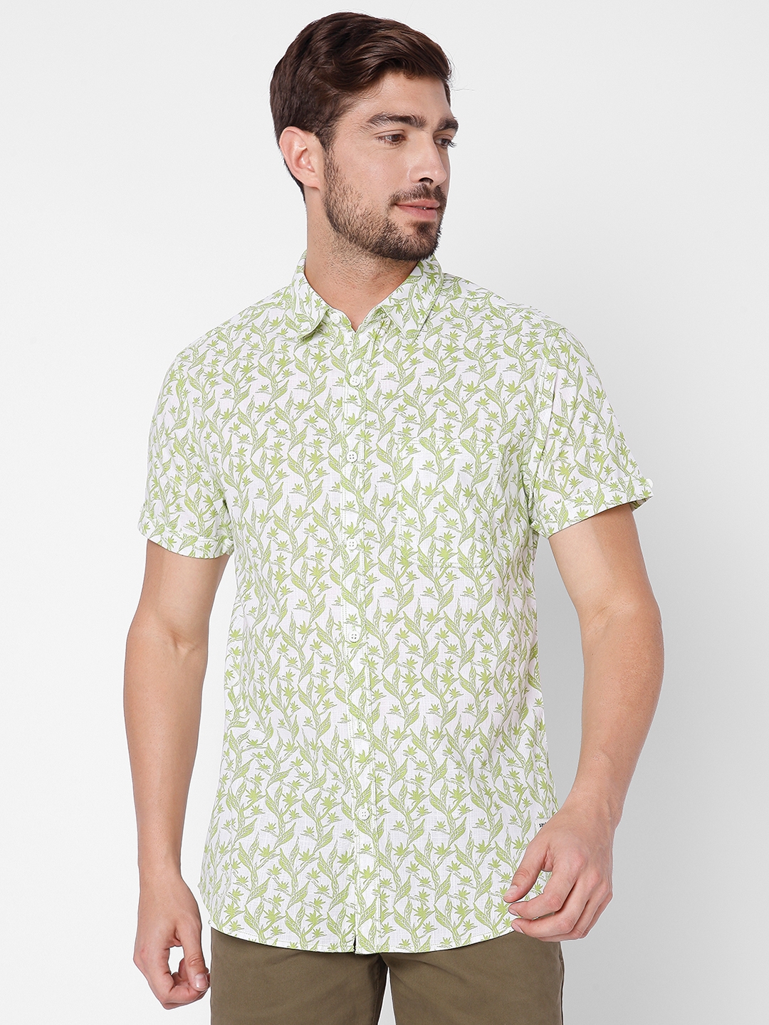Spykar | Spykar Men Lime Green Cotton Casual Shirts
