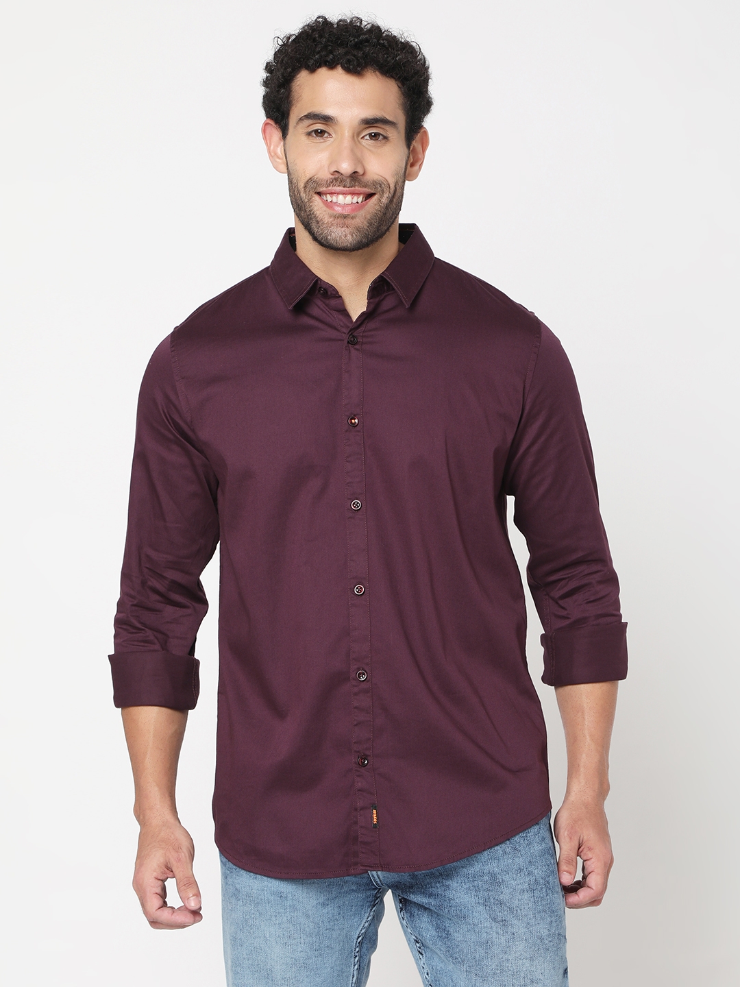 Men's Red Cotton Blend Solid Casual Shirts