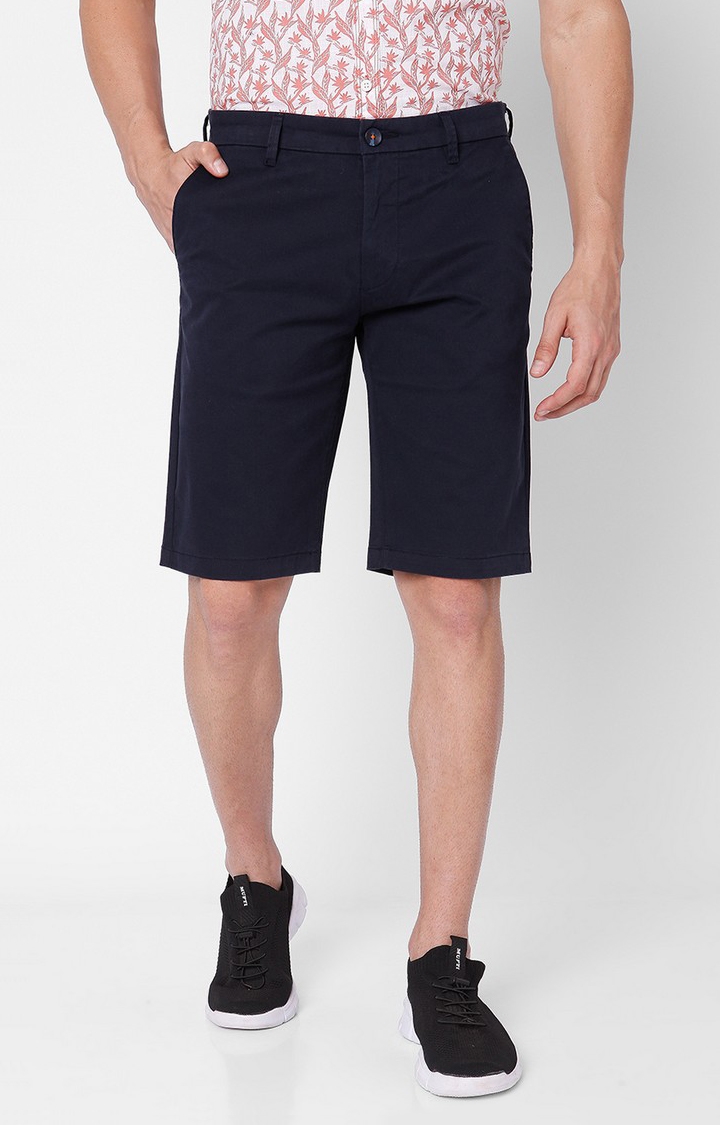 Men's Blue Cotton Solid Shorts
