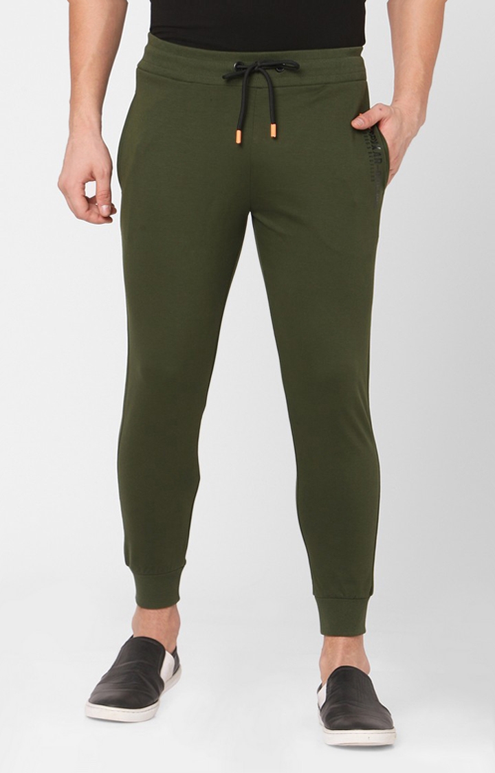 Men's Green Cotton Solid Casual Joggers