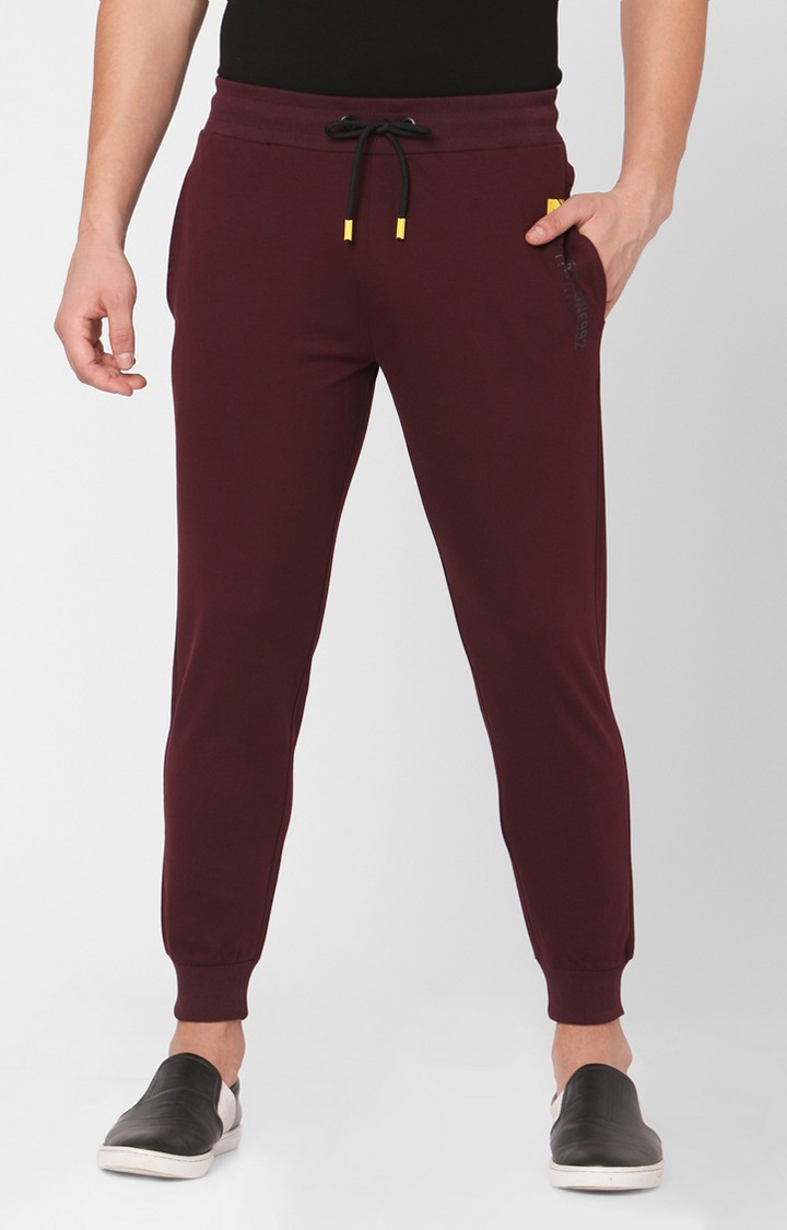Men's Red Cotton Solid Casual Joggers