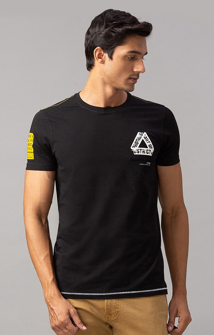 Spykar | Spykar Black Cotton Slim Fit T-Shirt (Slim)
