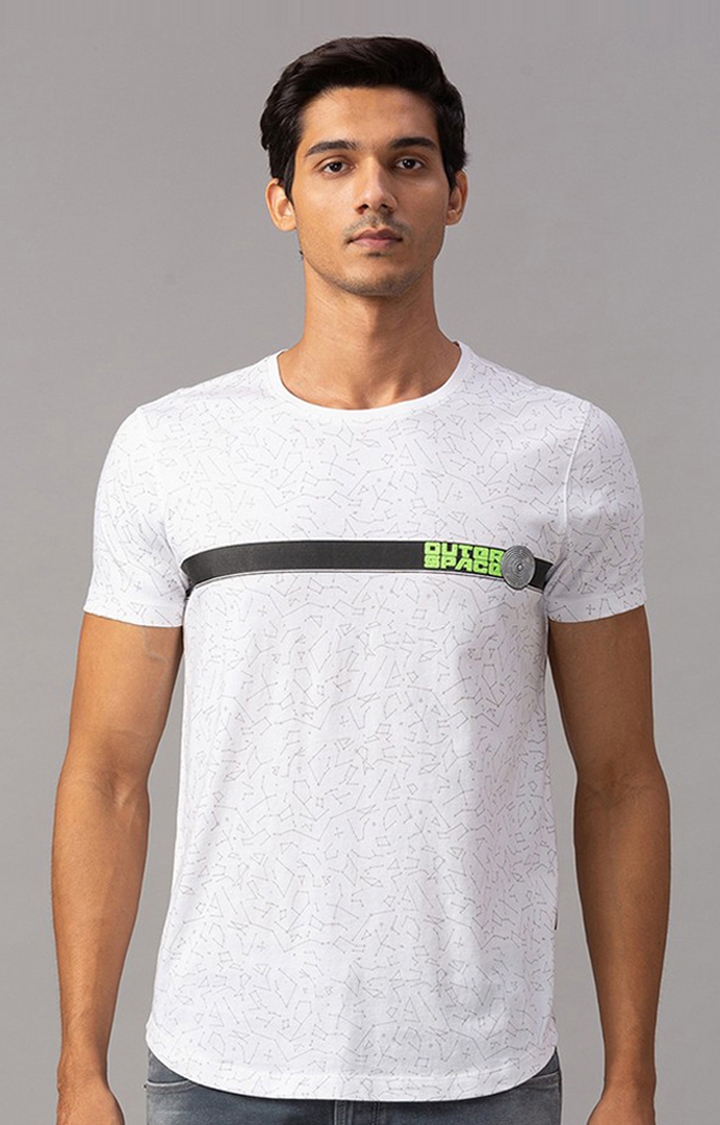 Spykar White Cotton Slim Fit T-Shirt For Men