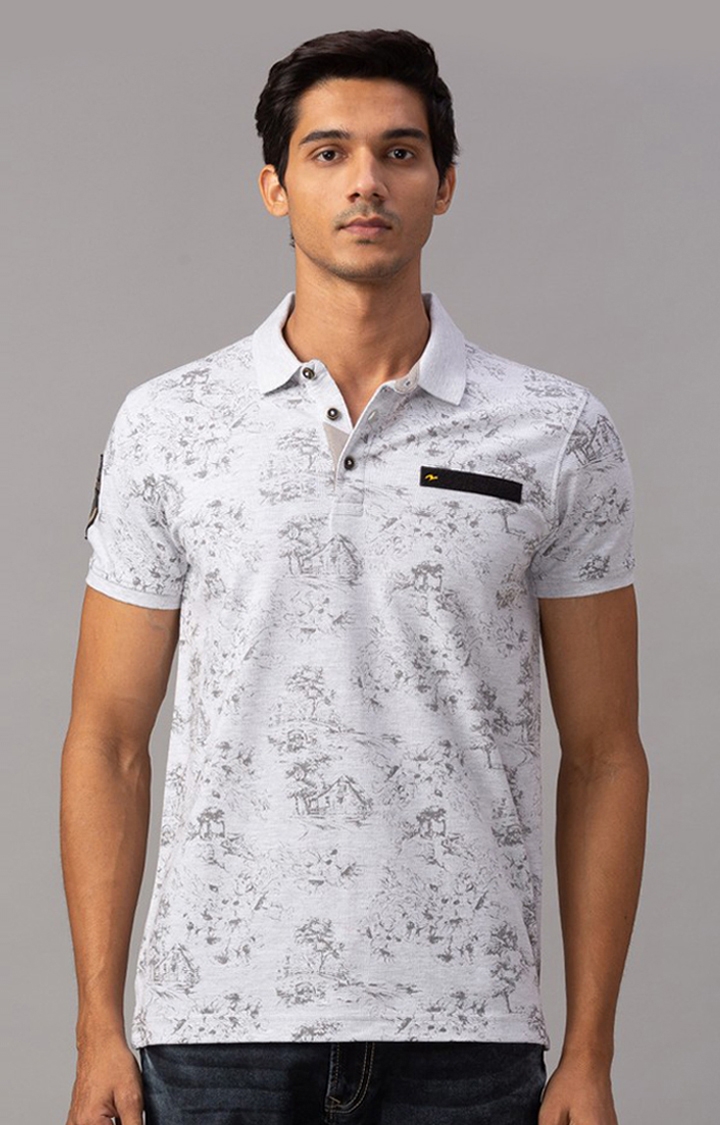 Spykar Grey Cotton Slim Fit Polo T-Shirt For Men