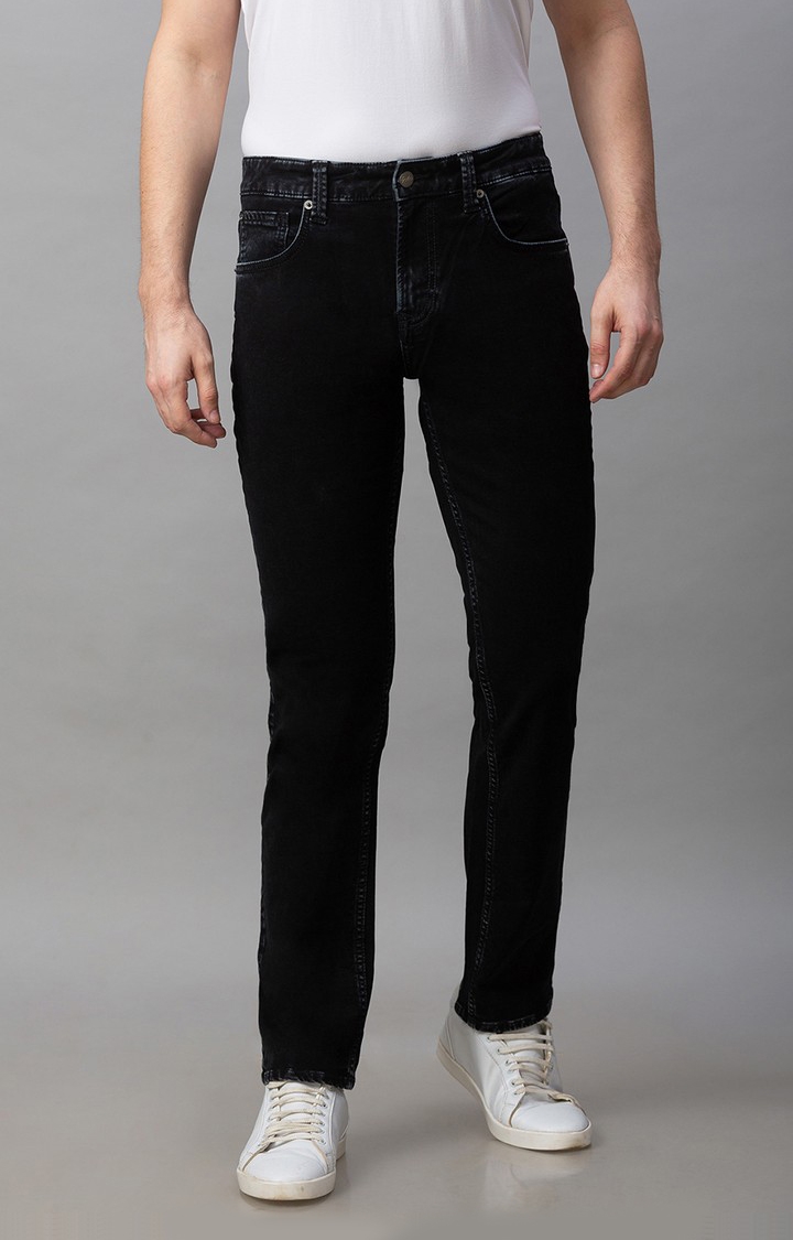 Men's Black Cotton Solid Relaxed Jeans