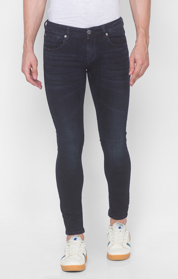 Spykar | Spykar Blue Cotton Super Skinny Fit Tapered Ankle length Jeans For Men