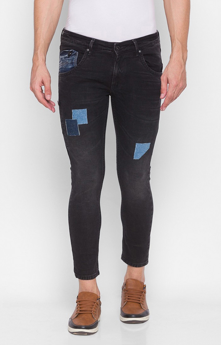 Spykar Black Cotton Slim Fit Narrow Regular Length Jeans For Men