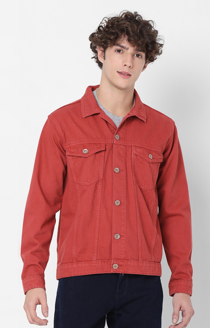 Spykar Red Cotton Denim Jacket Jackets