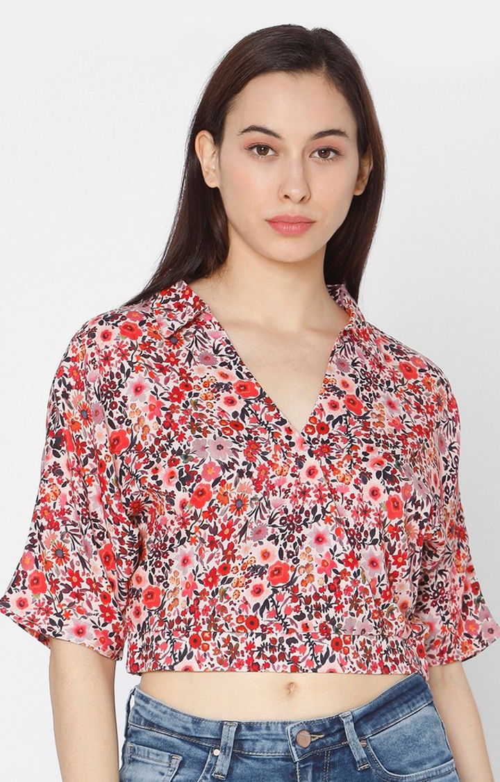 Women's Pink Cotton Floral Casual Shirts