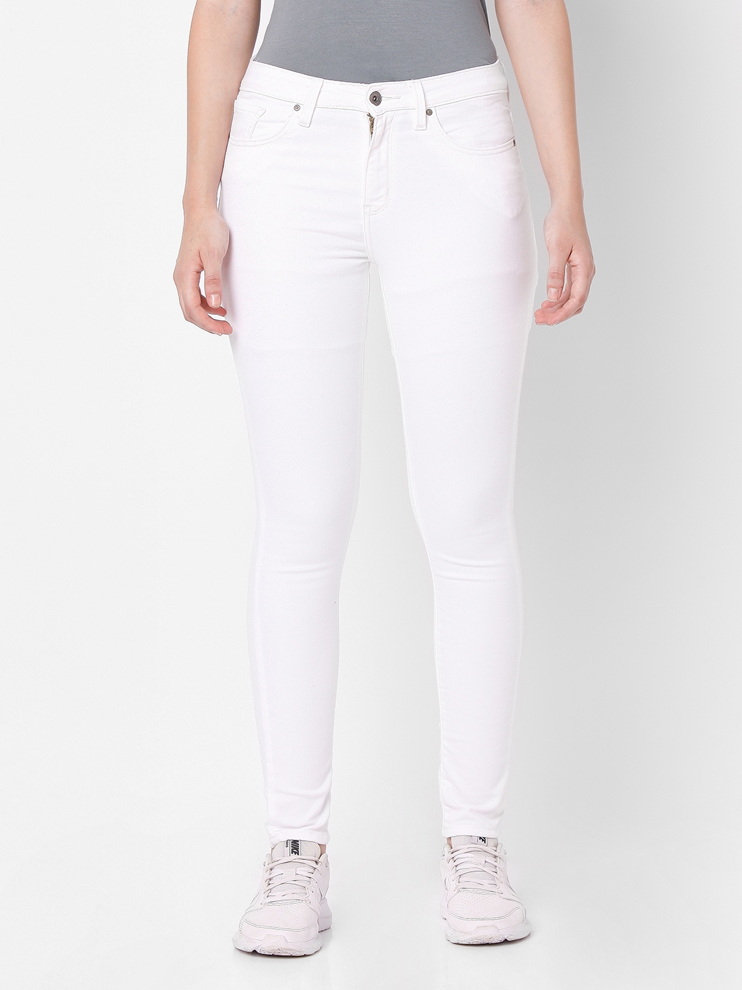 Spykar | Spykar White Cotton Skinny Fit Regular Length Jeans For Women