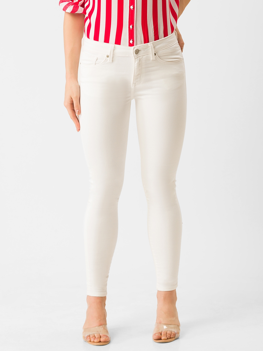 Spykar | Spykar White Cotton Super Skinny Fit Regular Length Jeans For Women