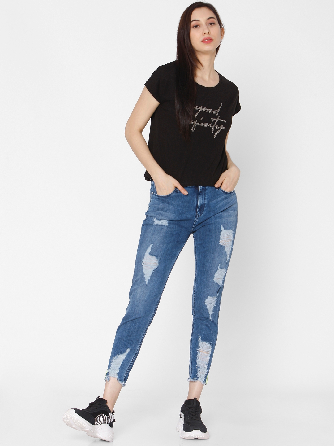 Women's Blue Cotton Ripped Skinny Jeans