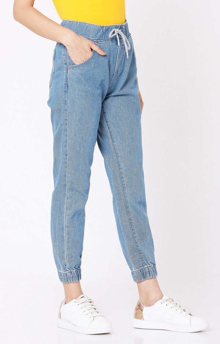 spykar | Spykar Blue Cotton Super Regular Fit Regular Length Joggers Jeans For Women 3