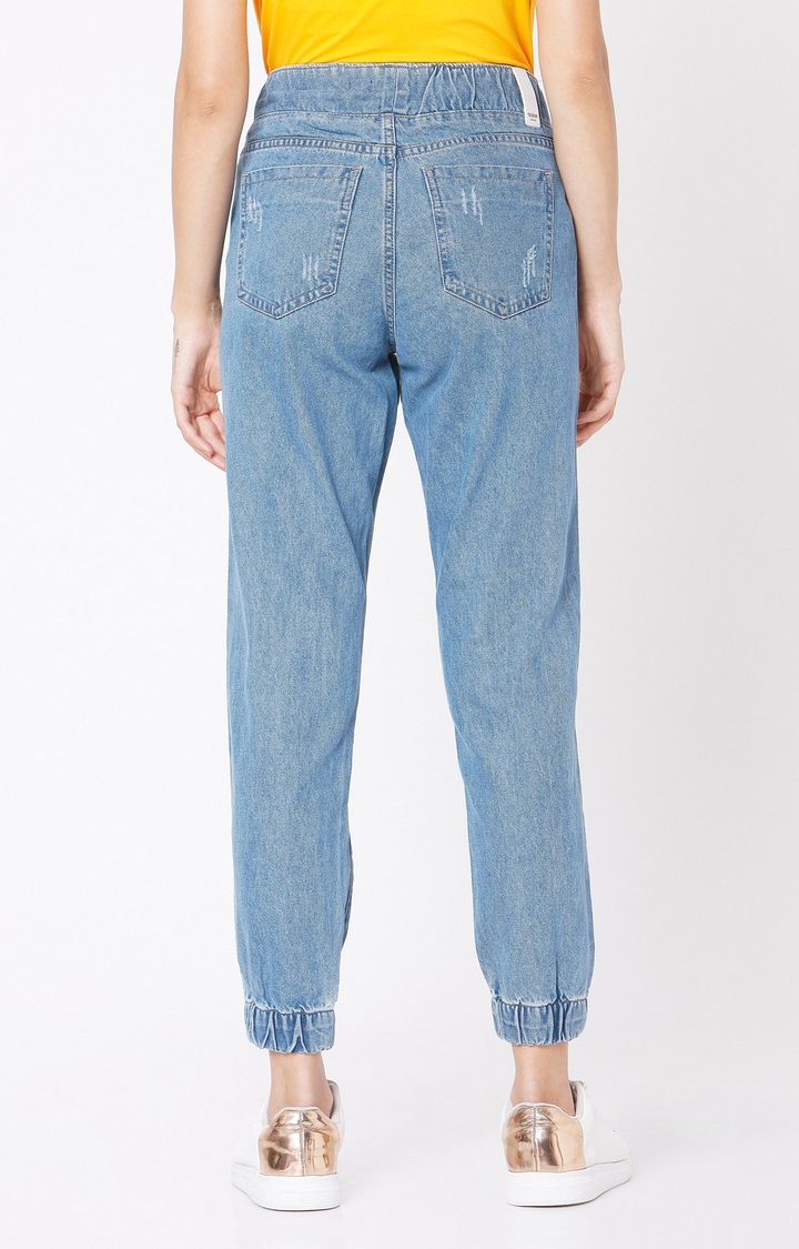 spykar | Spykar Blue Cotton Super Regular Fit Regular Length Joggers Jeans For Women 4