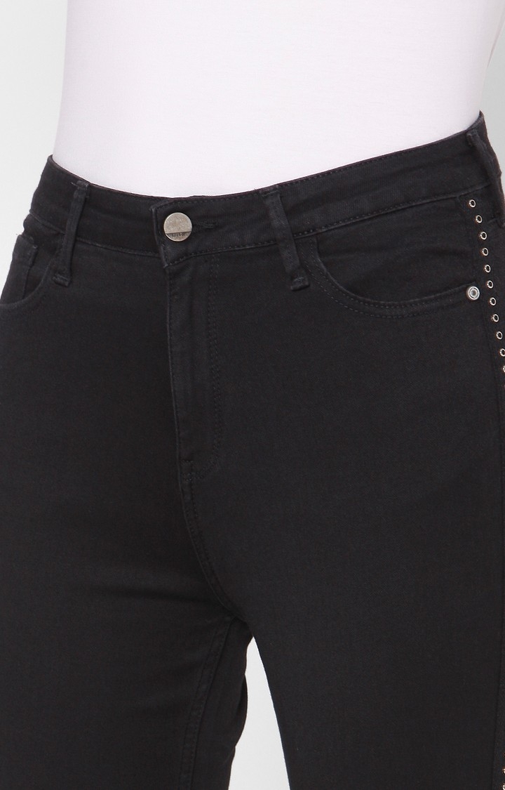 Women's Black Cotton Solid Bootcut Jeans