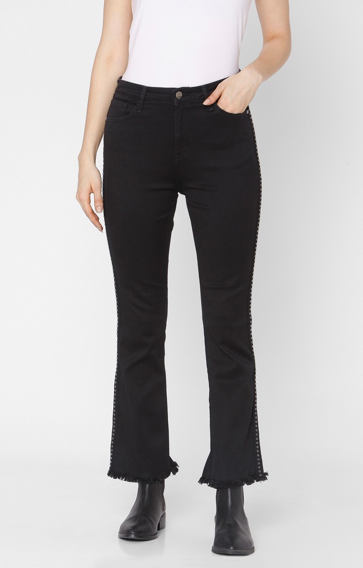 Spykar Black Cotton Super Boot Cut Fit Regular Length Jeans For Women