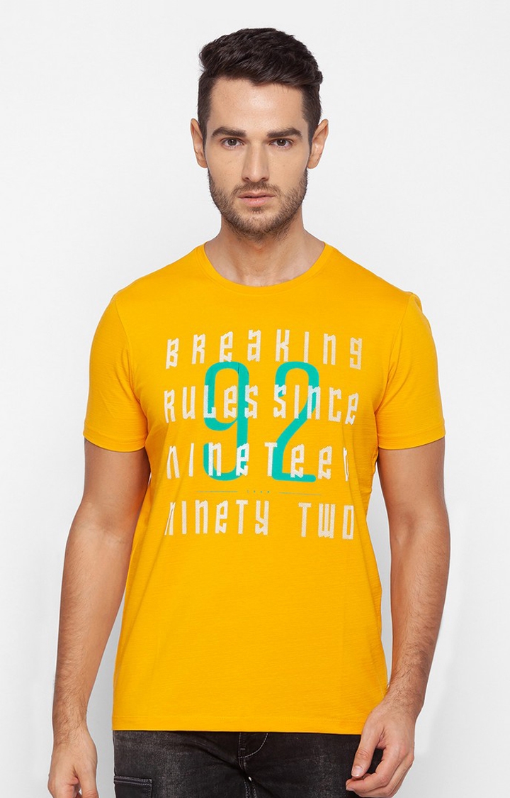 Spykar | Spykar Yellow Cotton Slim Fit T-Shirt For Men