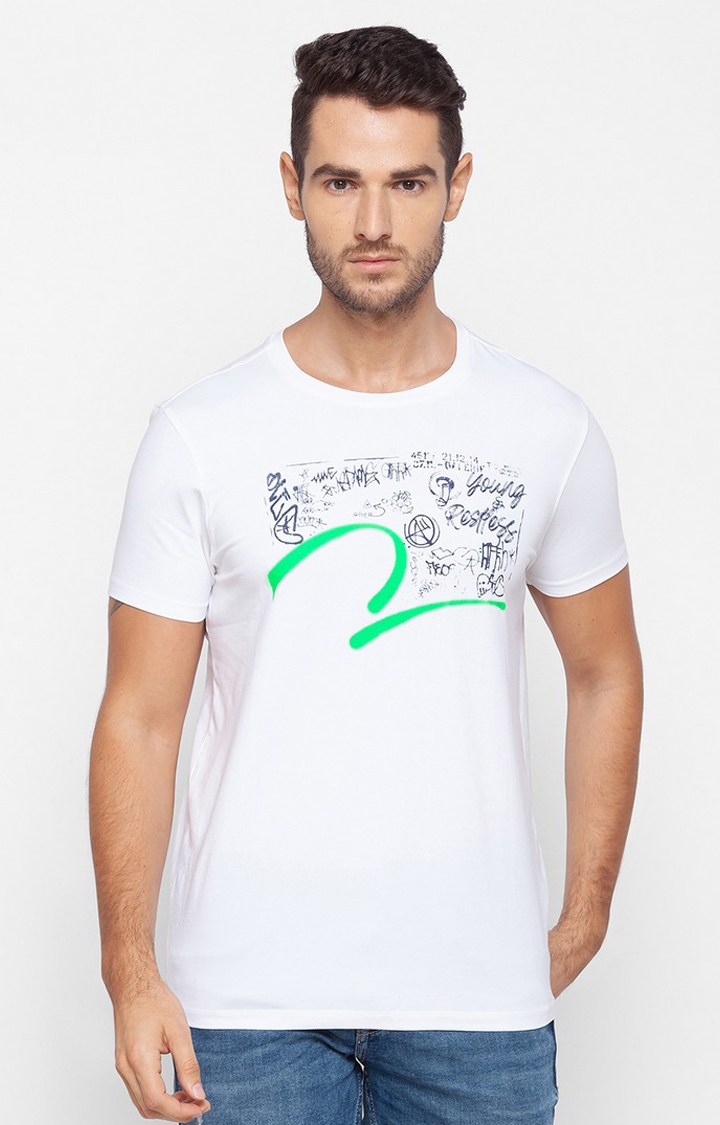 Spykar | Spykar White Cotton Slim Fit T-Shirt For Men
