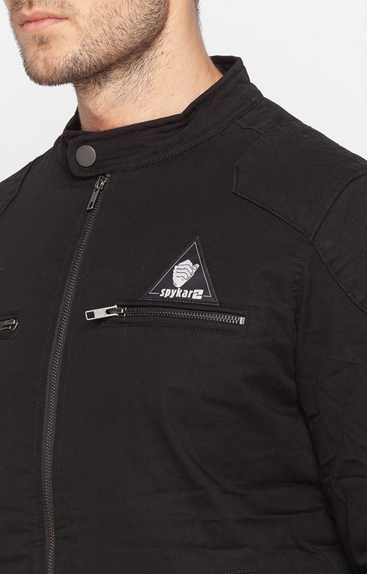 Spykar Black Polyester Regular Fit Bomber Jackets For Men