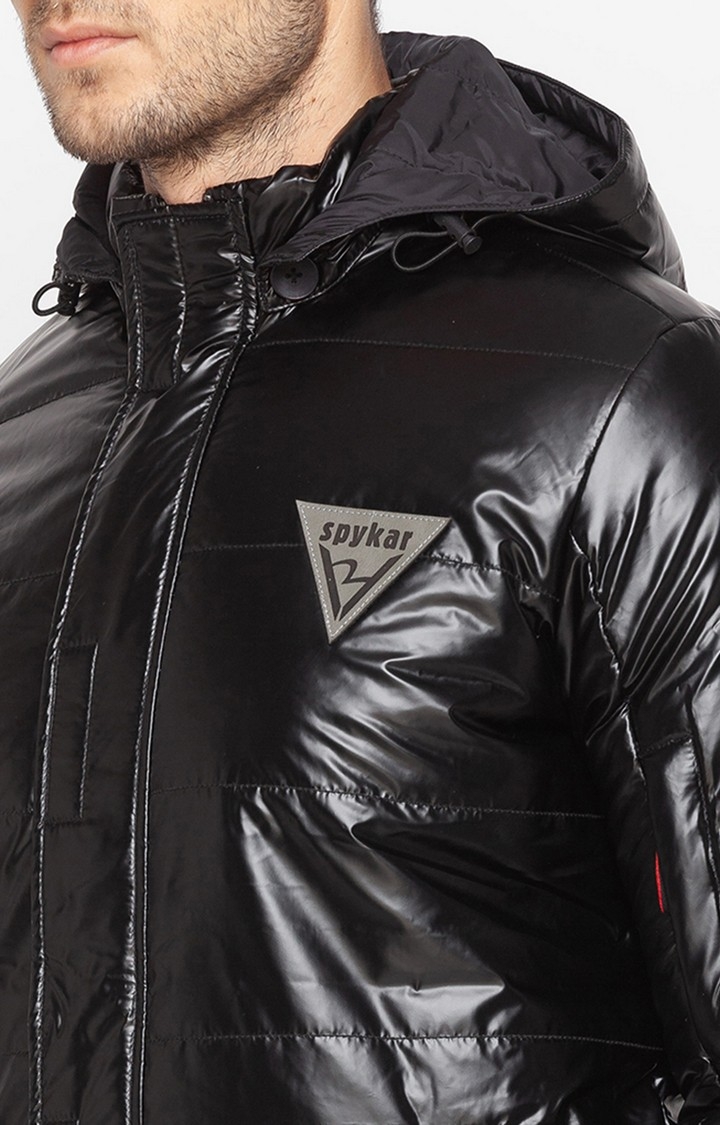 Spykar Black Polyester Regular Fit Bomber Jackets For Men