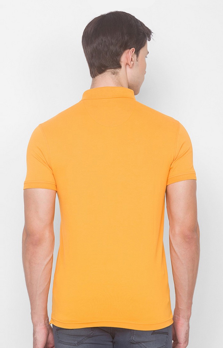 Spykar Yellow Cotton Slim Fit Polo T-Shirt For Men