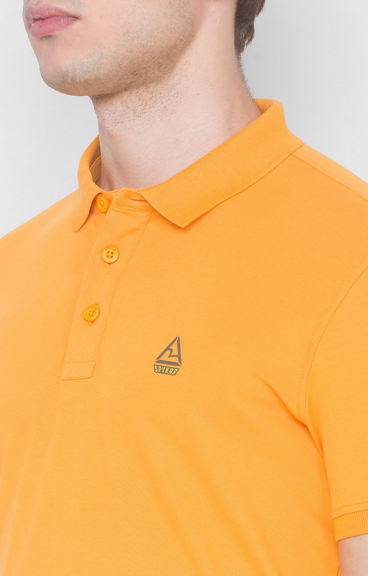 Spykar Yellow Cotton Slim Fit Polo T-Shirt For Men