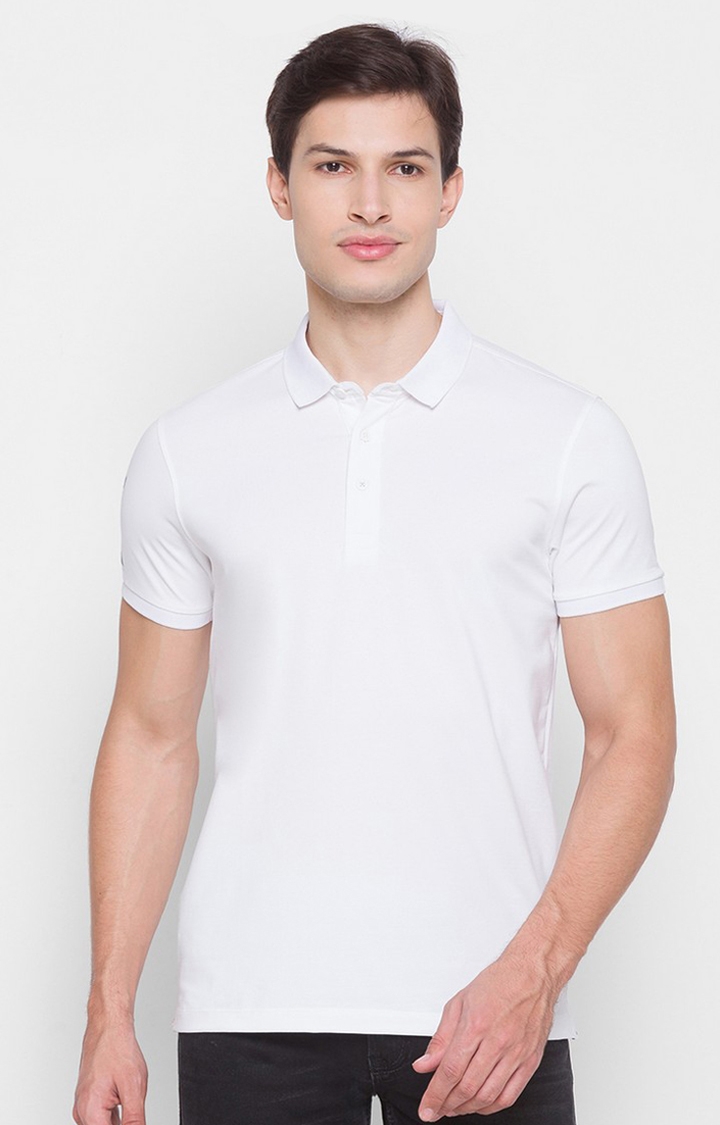 Spykar | Spykar White Cotton Men Polo T-Shirt