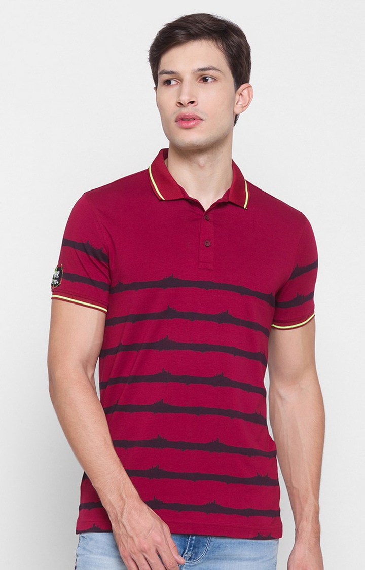 Spykar | Spykar Red Cotton Men Polo T-Shirt