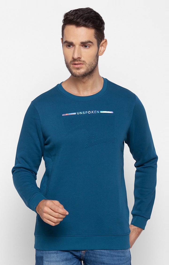 Spykar Blue Cotton Slim Fit Sweatshirt For Men