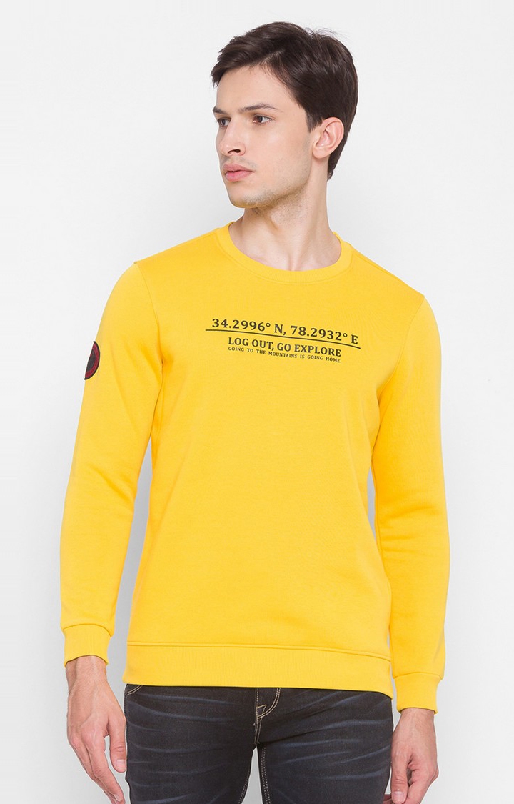 Spykar Yellow Cotton Men Sweatshirt