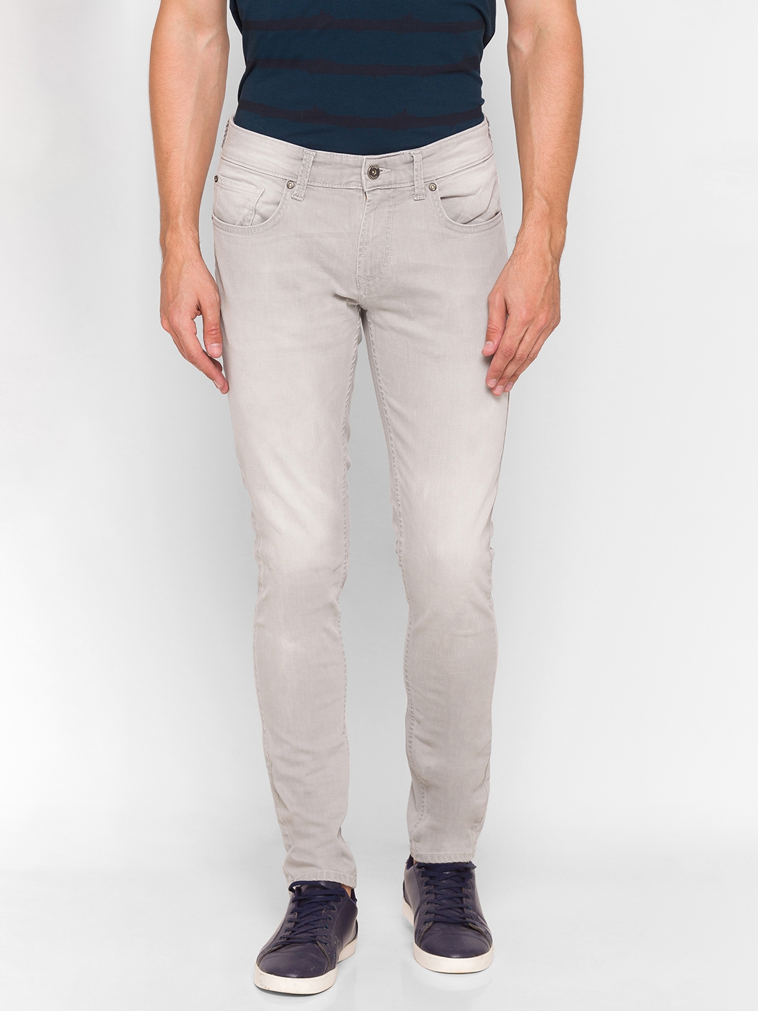 Spykar | Spykar Grey Cotton Super Skinny Fit Tapered Ankle length Jeans For Men