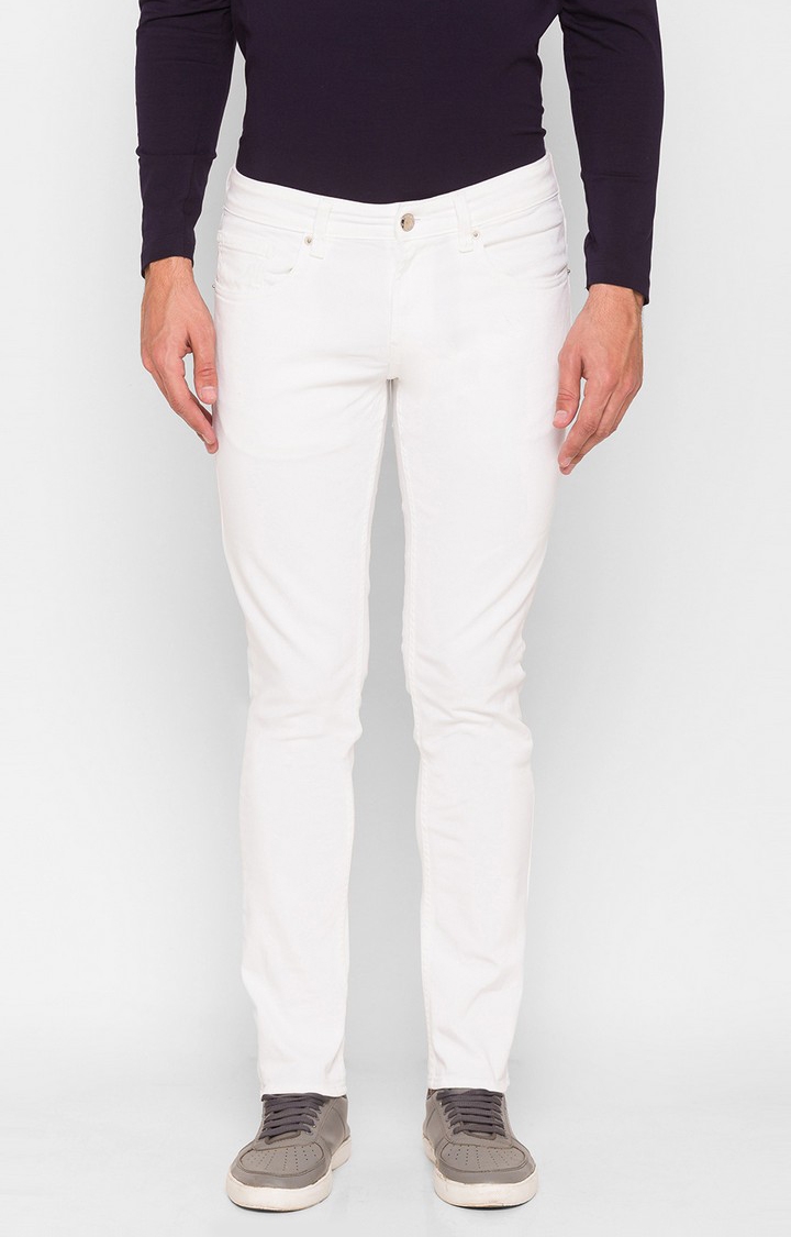 Spykar | Spykar White Cotton Slim Fit Narrow Regular Length Jeans For Men