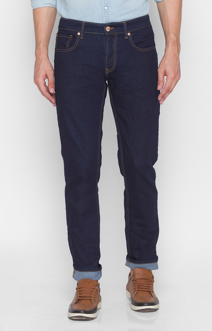 Men's Blue Cotton Solid Relaxed Jeans