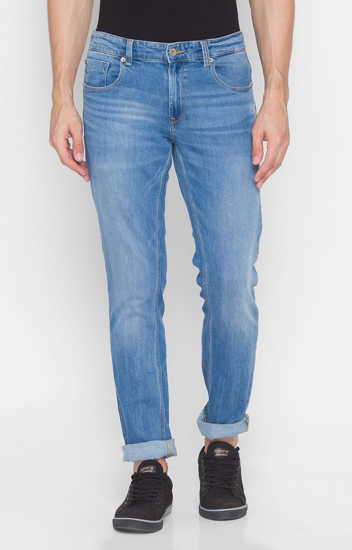 Men's Blue Cotton Solid Relaxed Jeans