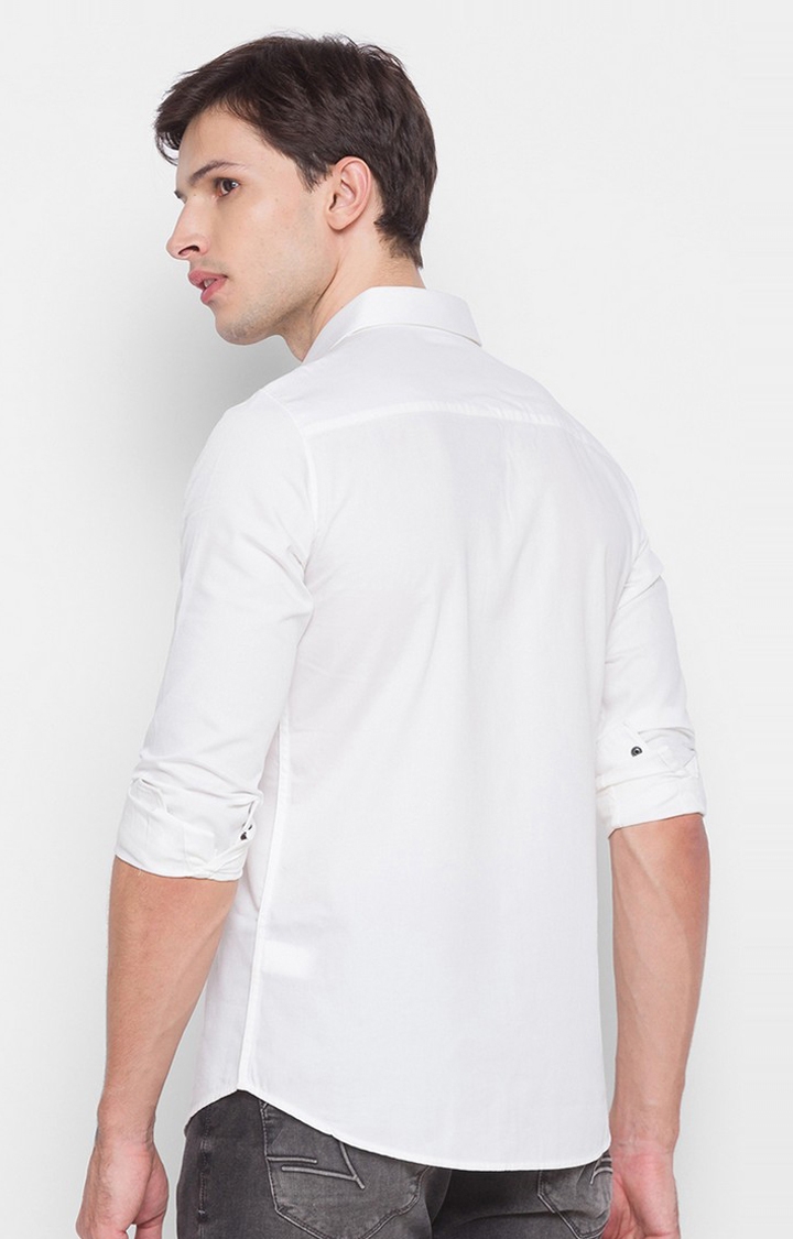 Spykar White Cotton Slim Fit Shirts For Men