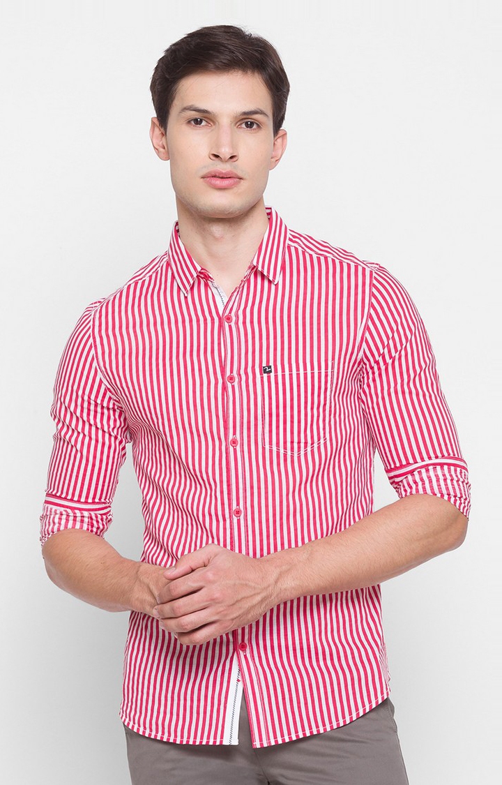 Men's Pink Cotton Striped Casual Shirts