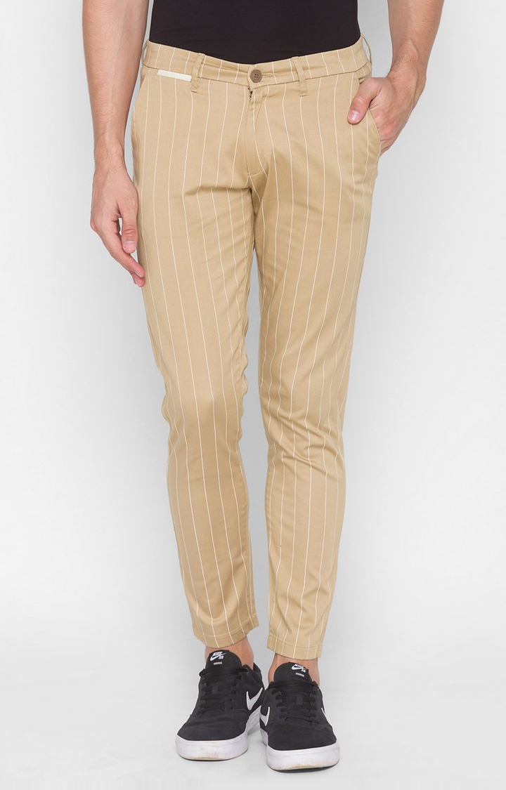 Spykar | Spykar Yellow Cotton Slim Fit Trousers For Men