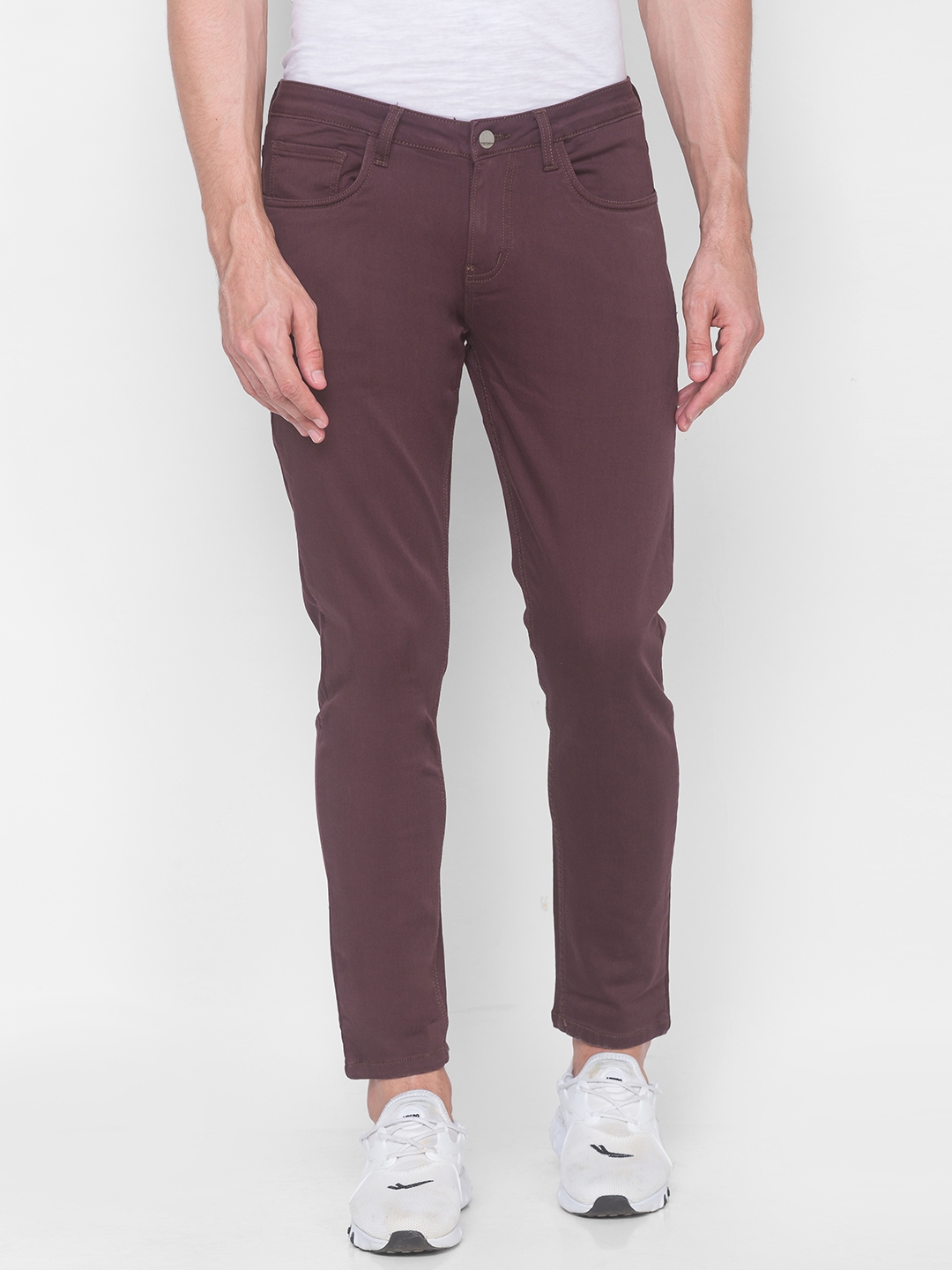 Spykar | Spykar Red Cotton Slim Fit Trousers For Men