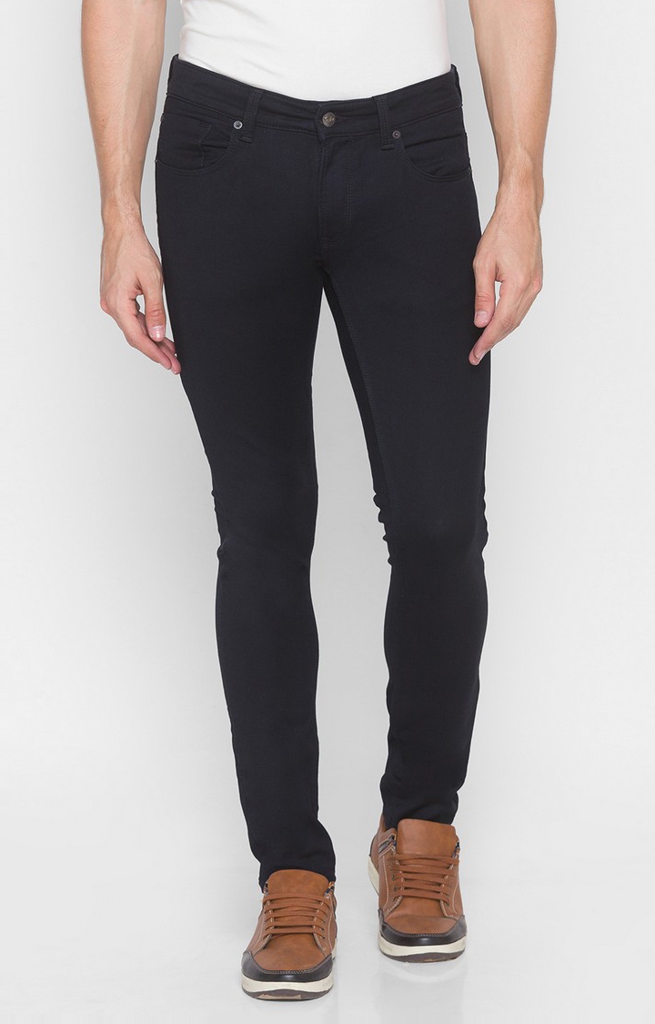 Spykar | Spykar Black Cotton Super Slim Fit Tapered Ankle length Jeans For Men