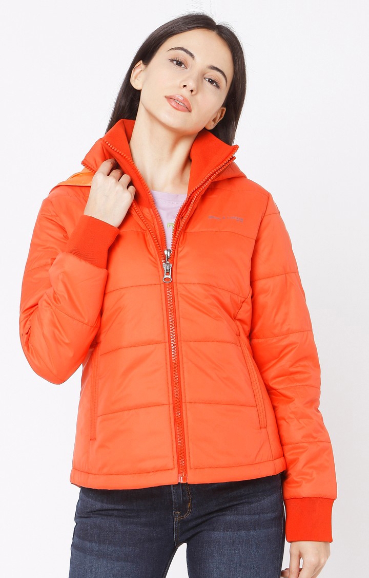 Spykar | Spykar Orange Polyester Regular Fit Bomber Jackets For Women