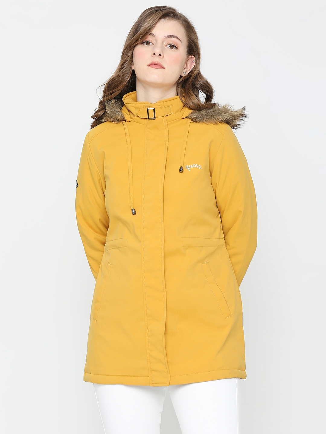 Spykar Women Mustard Nylon Slim Fit Hooded Jacket