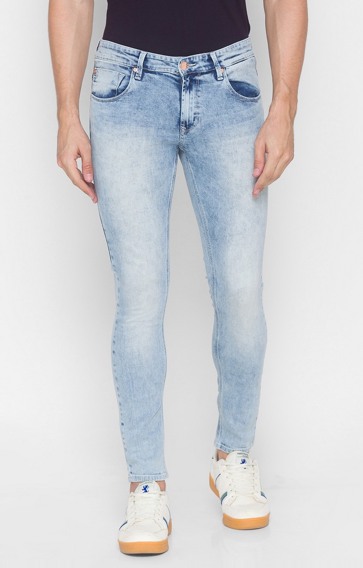Men's Blue Cotton Solid Skinny Jeans